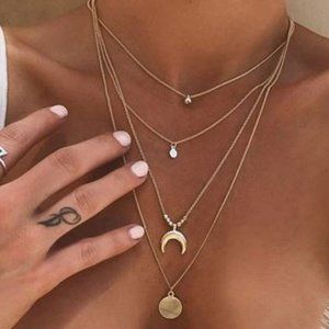 Gold Tone Necklace Multi-layer